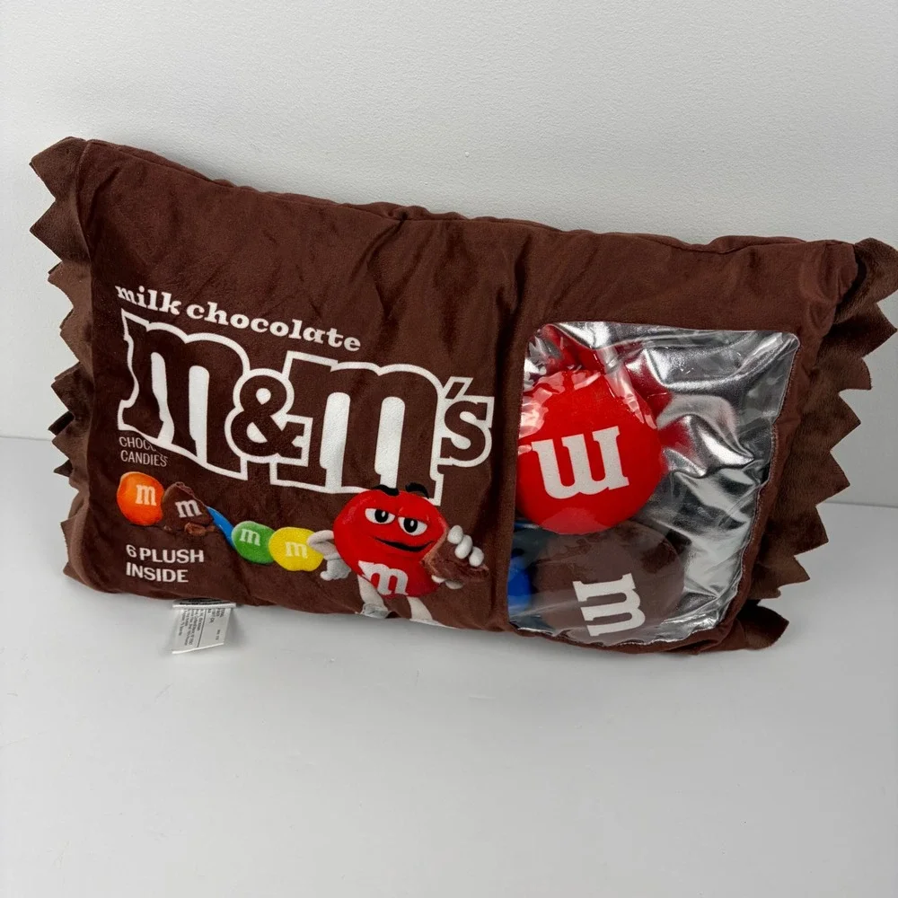 M&M's Milk Chocolate Candy Bag Plush Pillow with 6 Mini Plush Candies Iscream